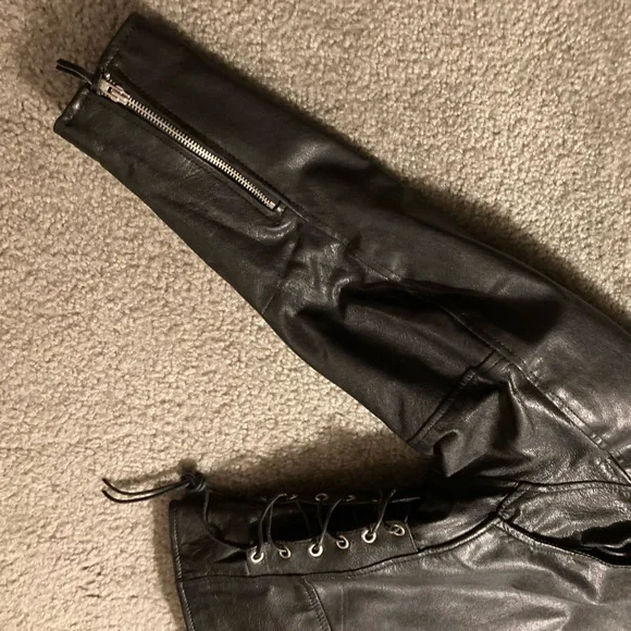 Women's Black Leather Biker Jacket - Picture 5 of 6